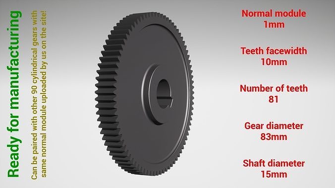 Cylindrical gear - paired - z81 m1 D83 d15 3D print model