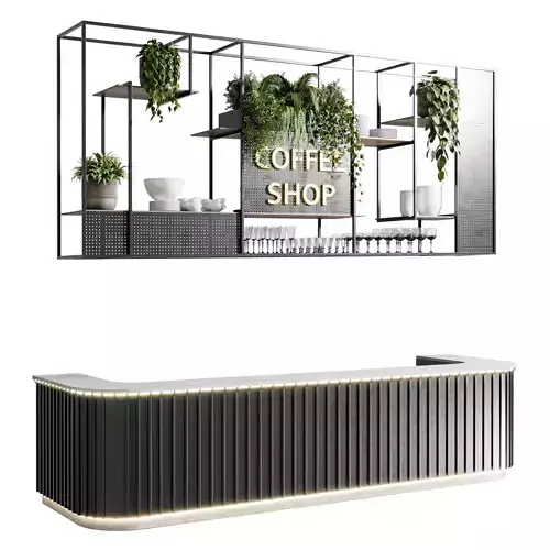 Coffee shop reception Restaurant counter by hanging plant