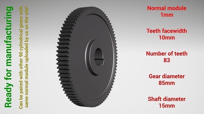 Cylindrical gear - paired - z83 m1 D85 d15 3D print model