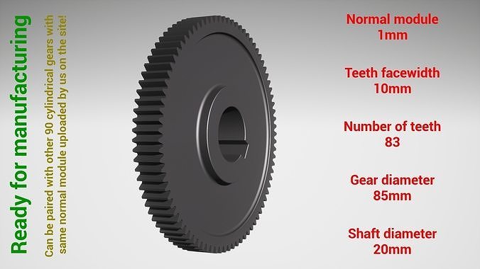 Cylindrical gear - paired - z83 m1 D85 d20 3D print model