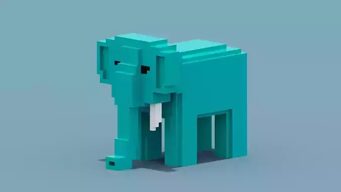 Voxel Elephant Low-poly 3D model