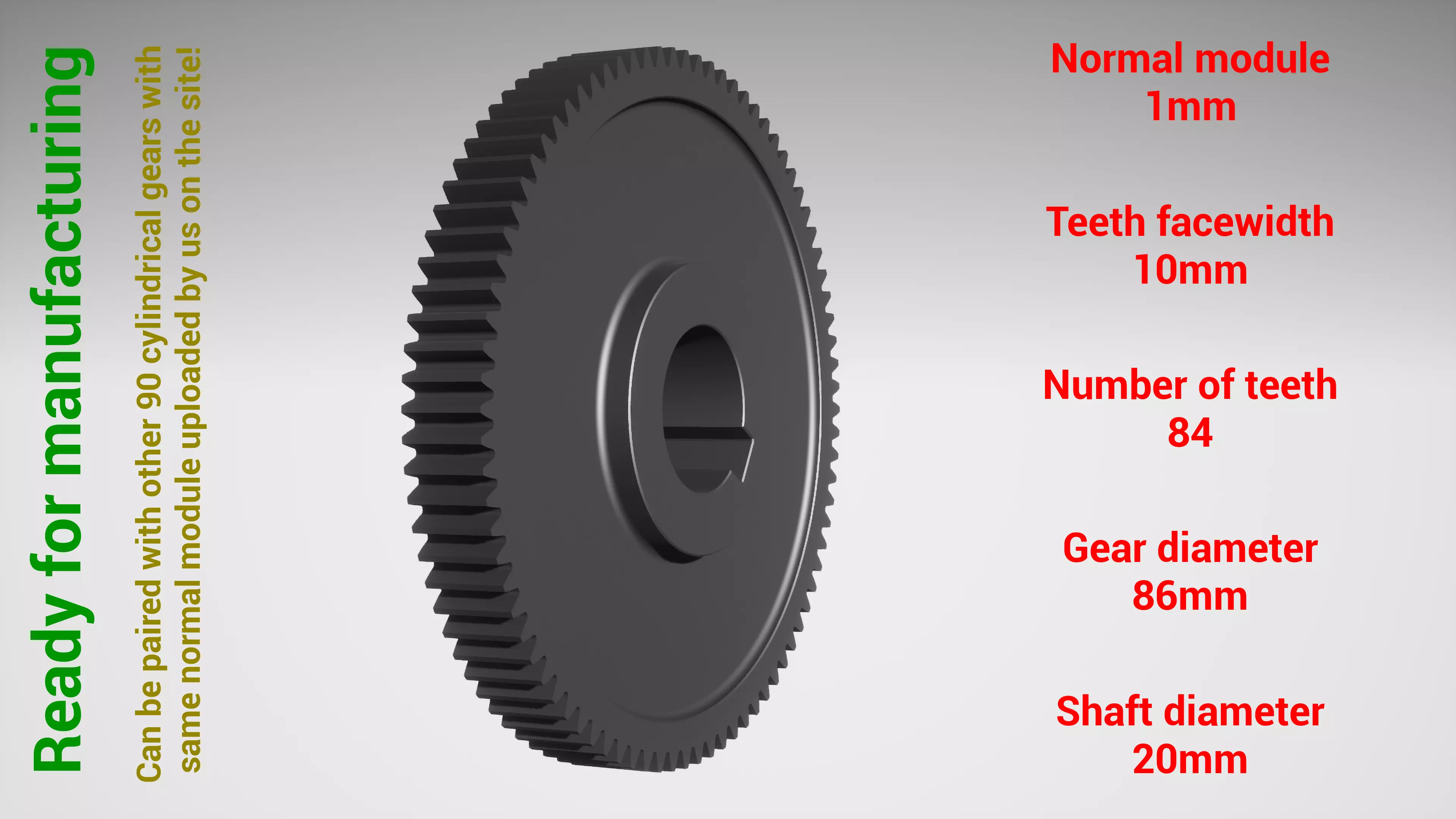 Cylindrical gear - paired - z84 m1 D86 d20 3D print model_0
