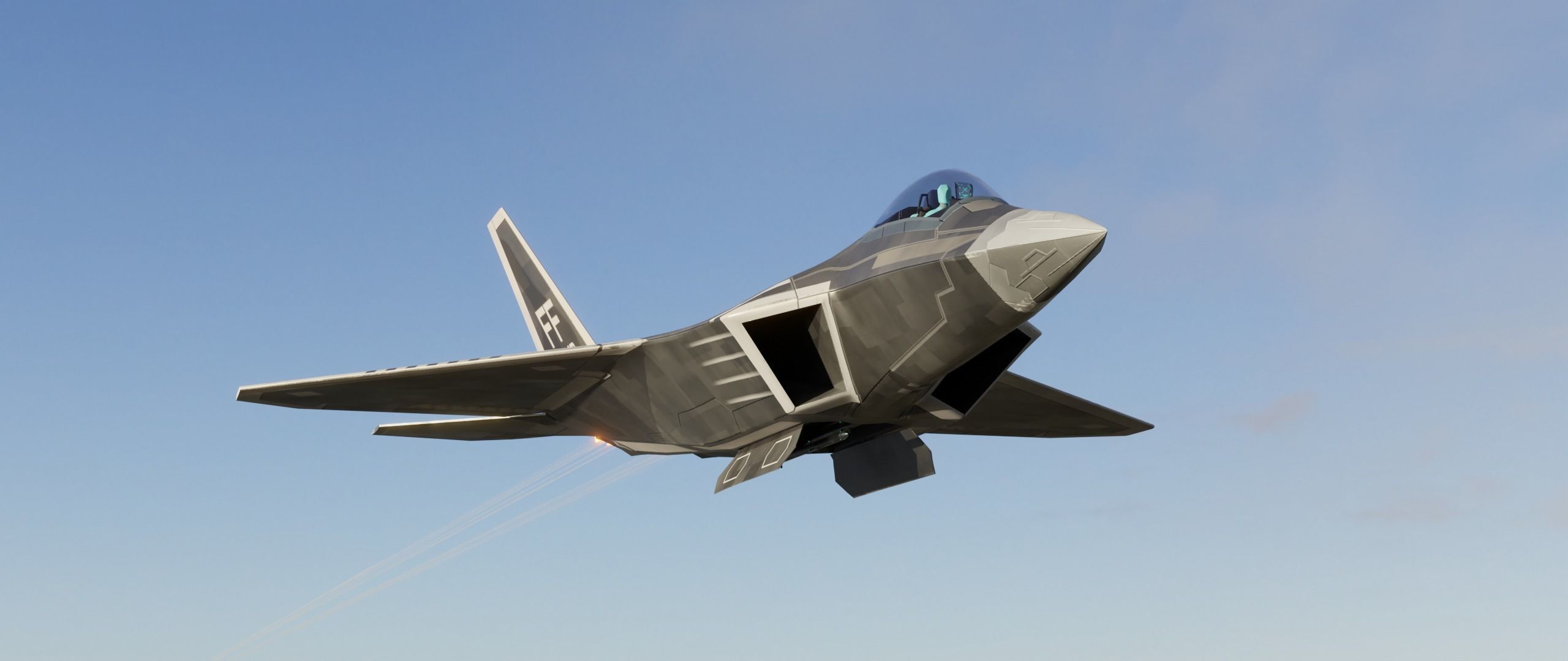 American Fighter Jet F-22 Raptor PBR Low-Poly Game Ready Low-poly 3D model_12