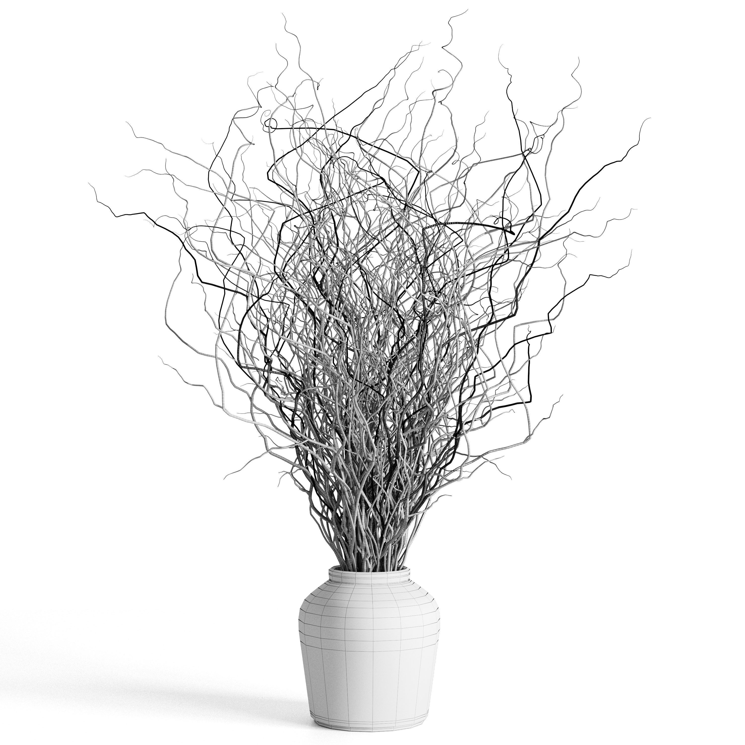 Dried branches with concrete vase  bouquet 21 3D model_3