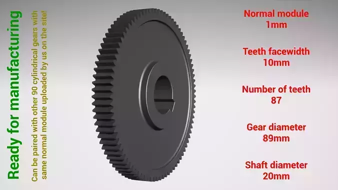 Cylindrical gear - paired - z87 m1 D89 d20