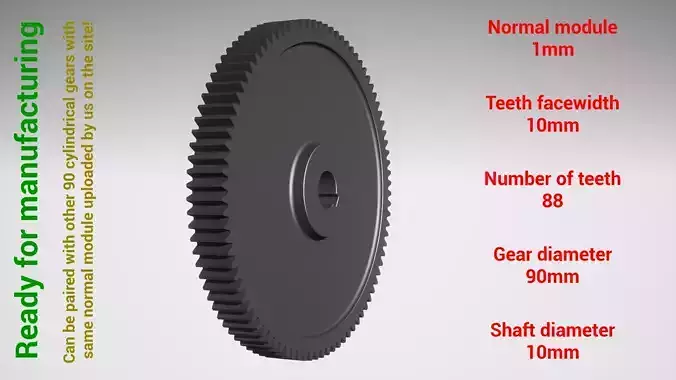 Cylindrical gear - paired - z88 m1 D90 d10 3D print model