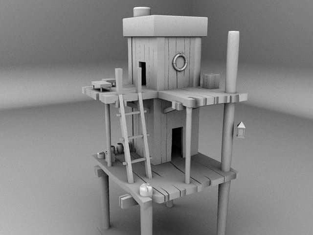 WETLAND RIVER HOUSE Low-poly 3D model