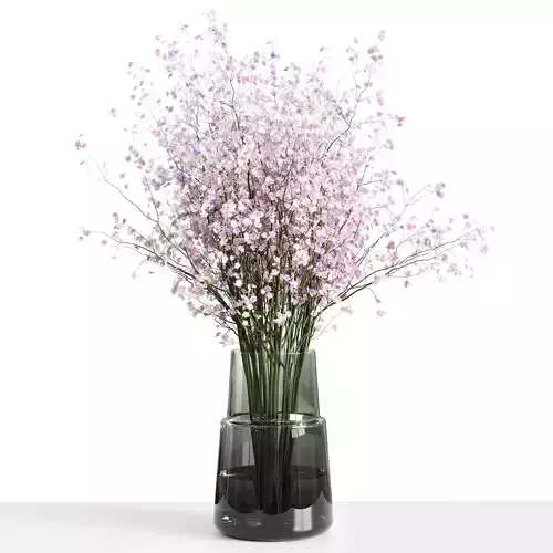 Pink flowers with green galss vase bouquet 20