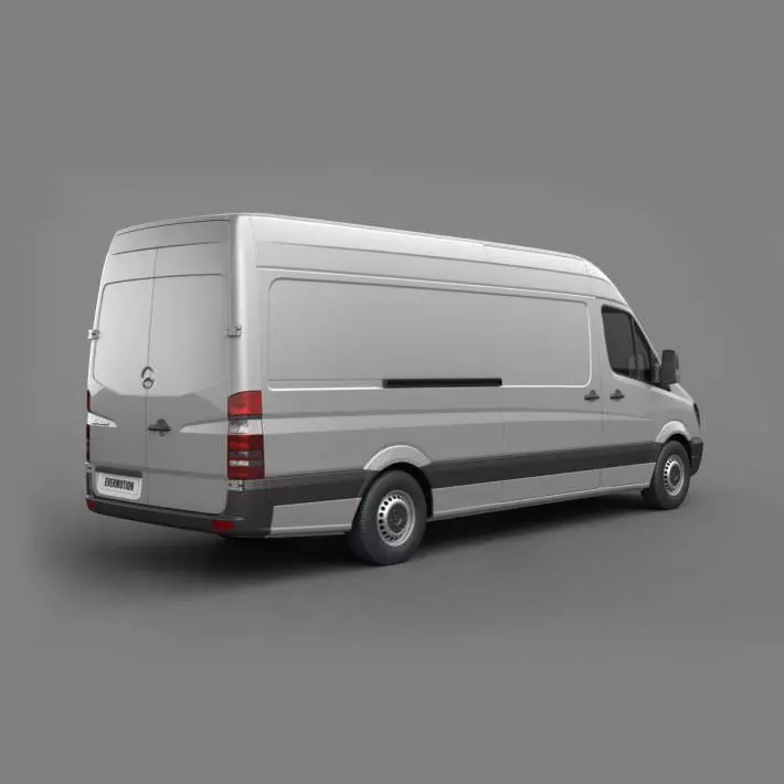 White Mercedes Moving Van 3D model_0