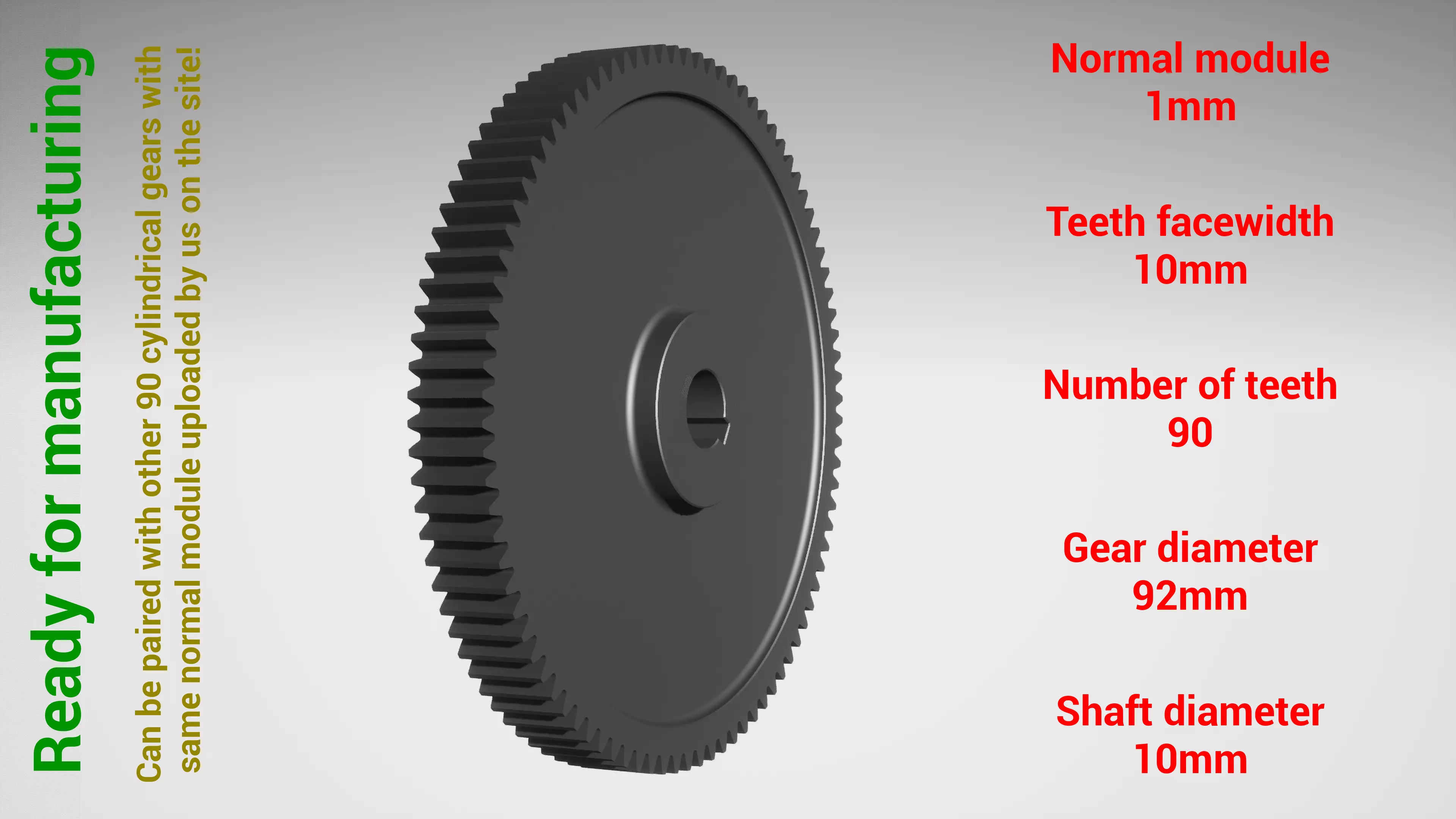 Cylindrical gear - paired - z90 m1 D92 d10 3D print model