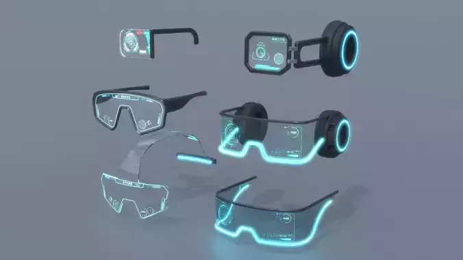 Sci fi military glasses and helmet pack x6 3D Model Collection