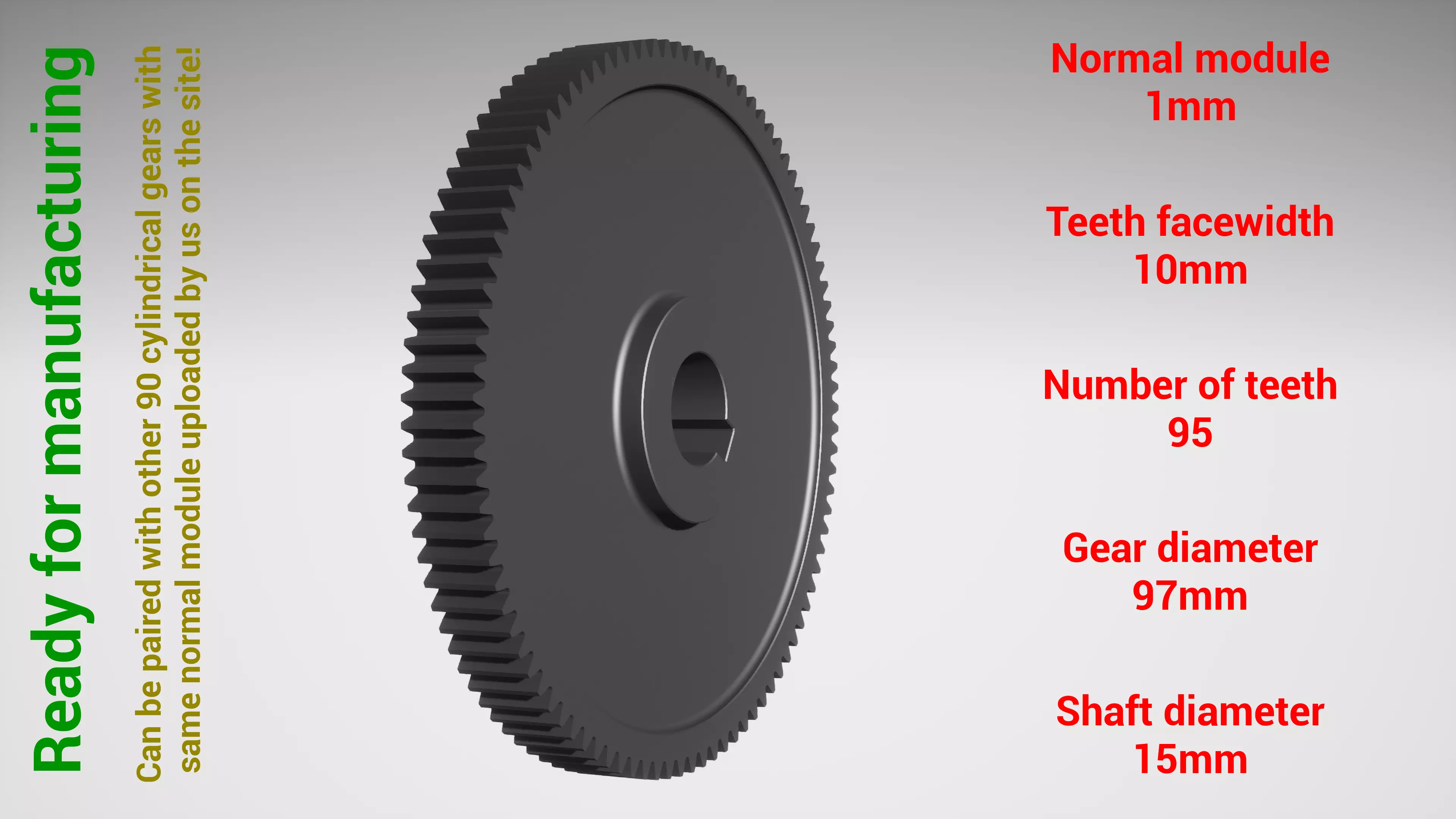 Cylindrical gear - paired - z95 m1 D97 d15 3D print model_0