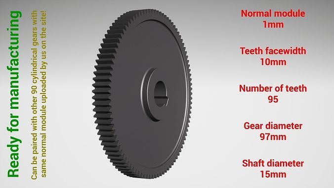 Cylindrical gear - paired - z95 m1 D97 d15 3D print model