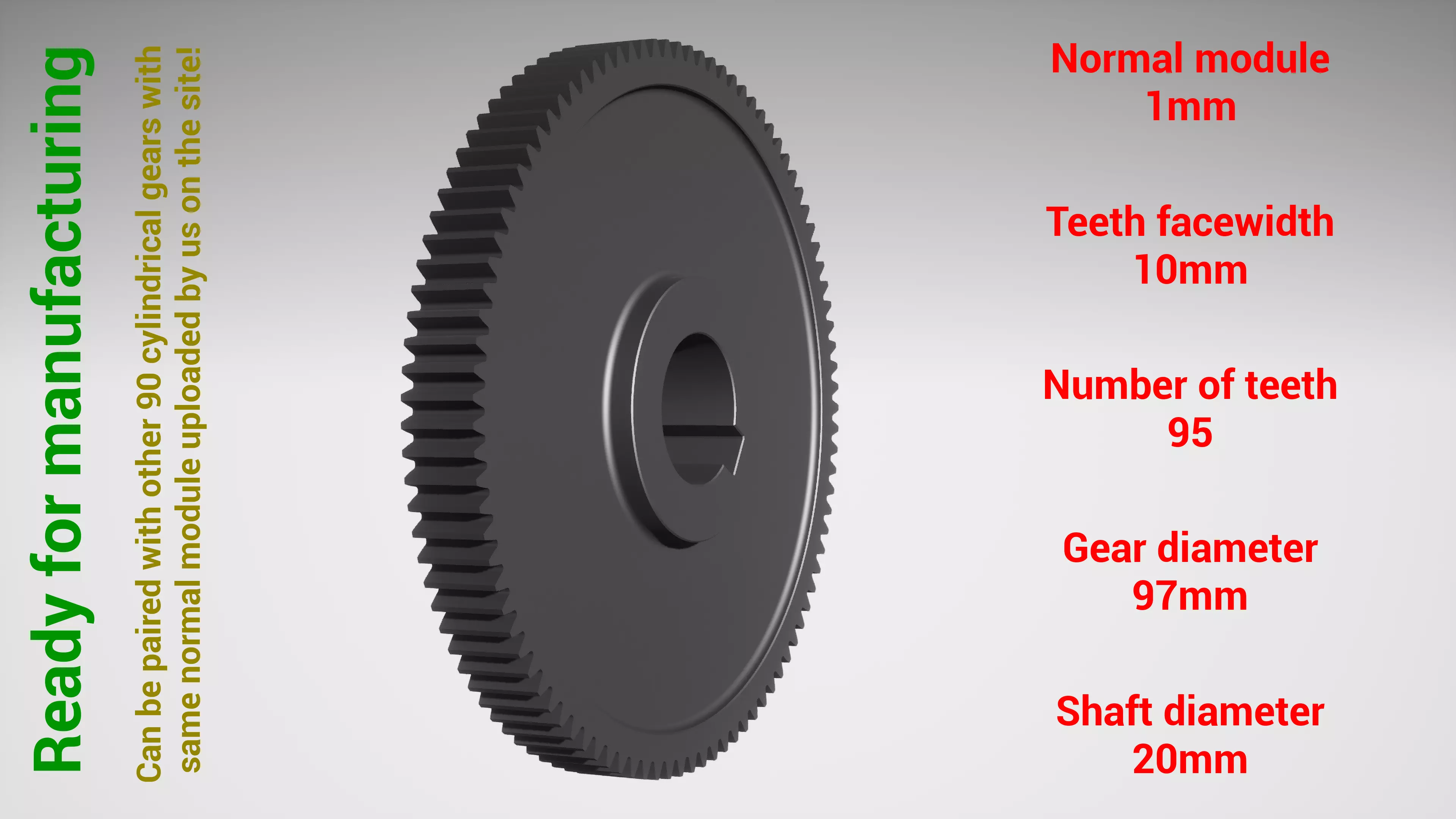 Cylindrical gear - paired - z95 m1 D97 d20 3D print model_0