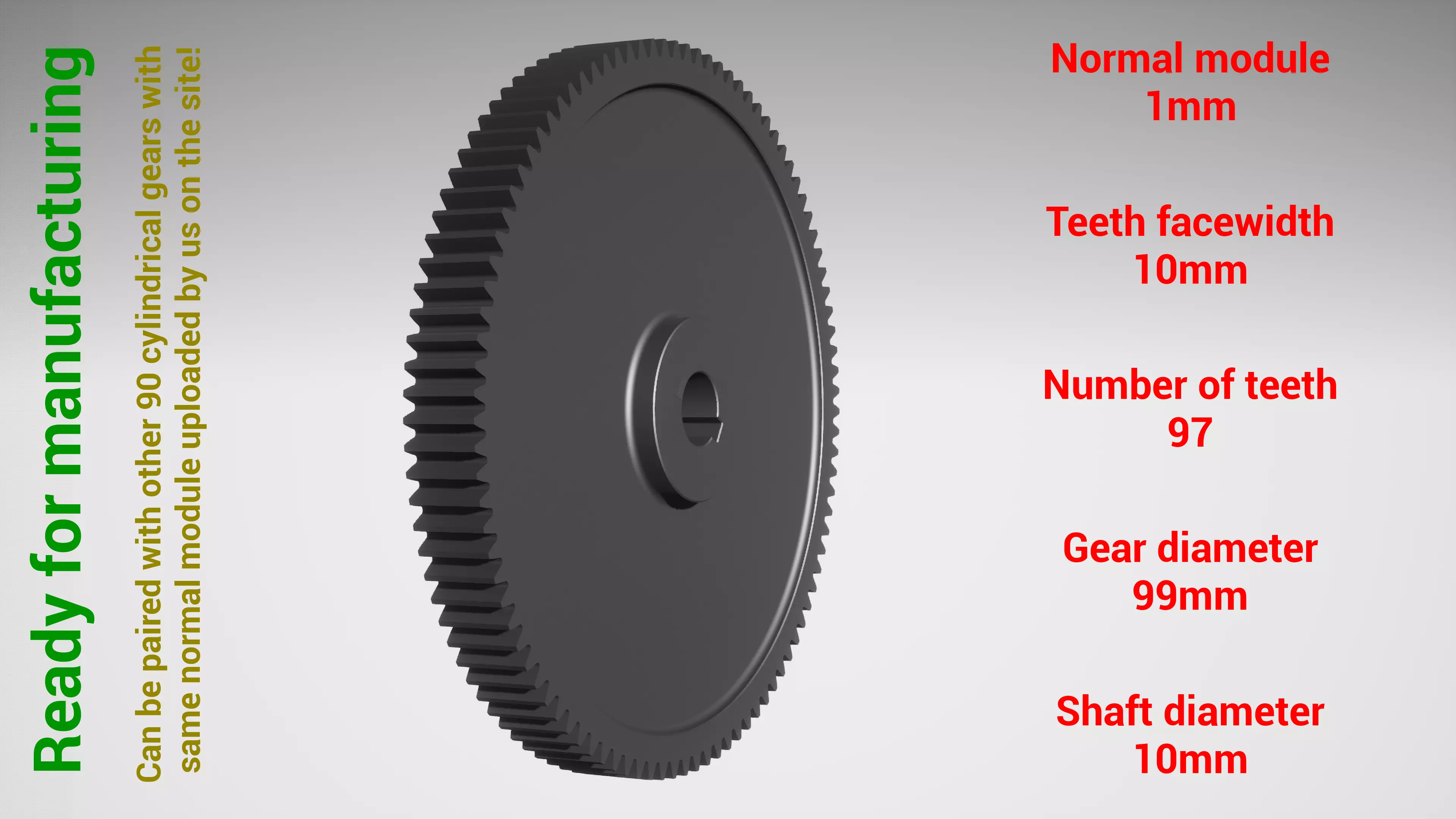 Cylindrical gear - paired - z97 m1 D99 d10 3D print model_0