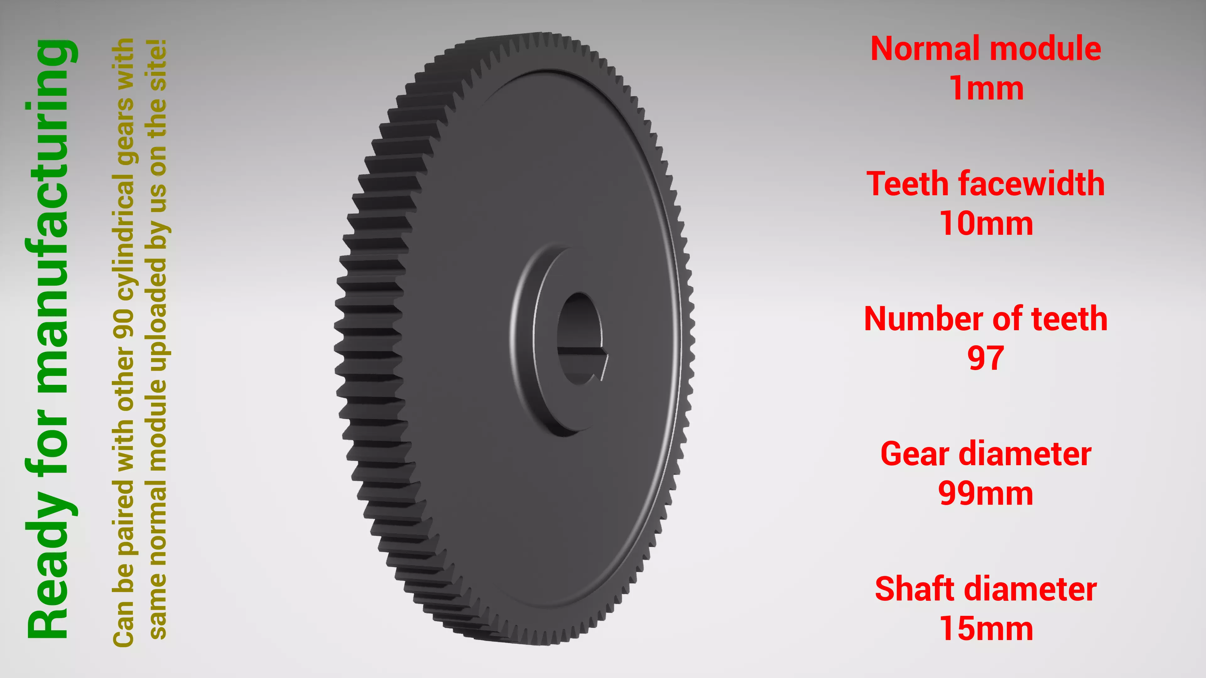 Cylindrical gear - paired - z97 m1 D99 d15 3D print model_0