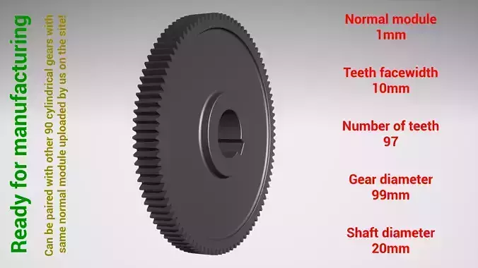 Cylindrical gear - paired - z97 m1 D99 d20 3D print model