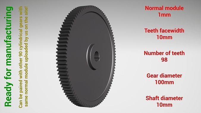 Cylindrical gear - paired - z98 m1 D100 d10 3D print model