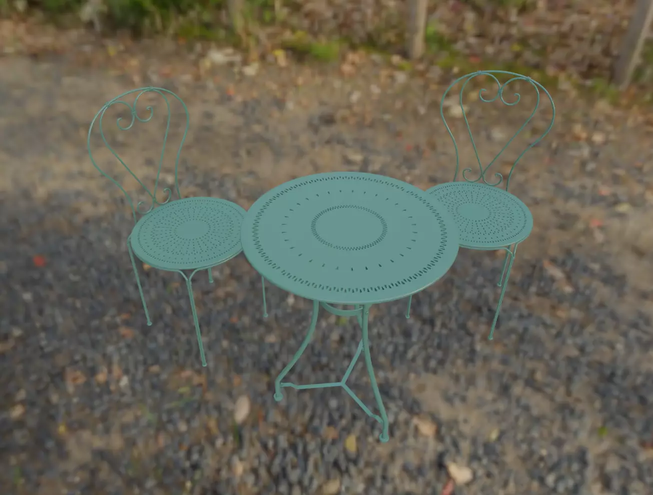 iron table set Low-poly 3D model_0