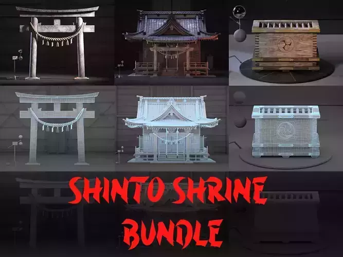 Japanese Shinto Shrine Temple Bundle 3D Model Collection