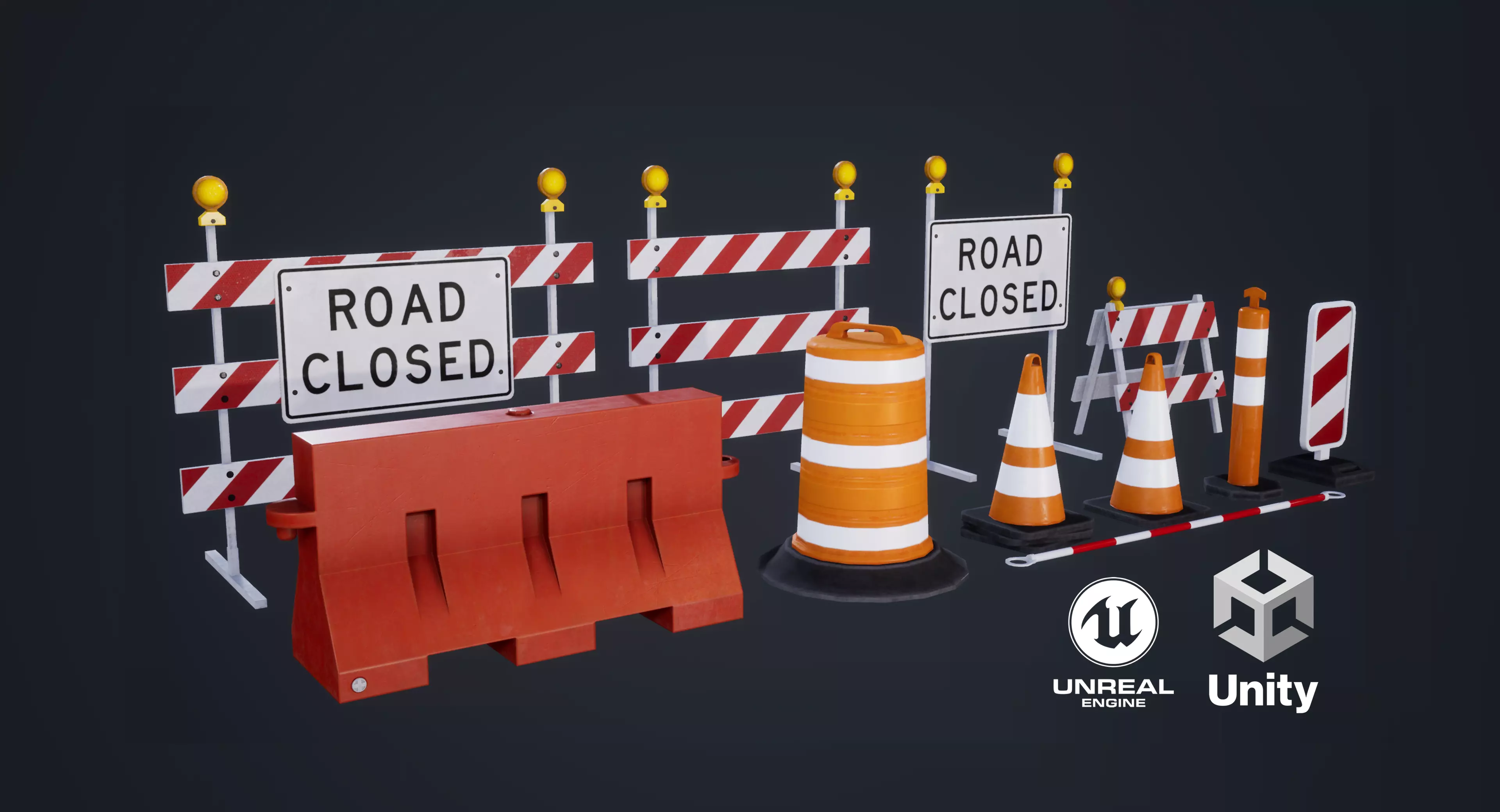 Traffic Props Low-poly 3D model_0