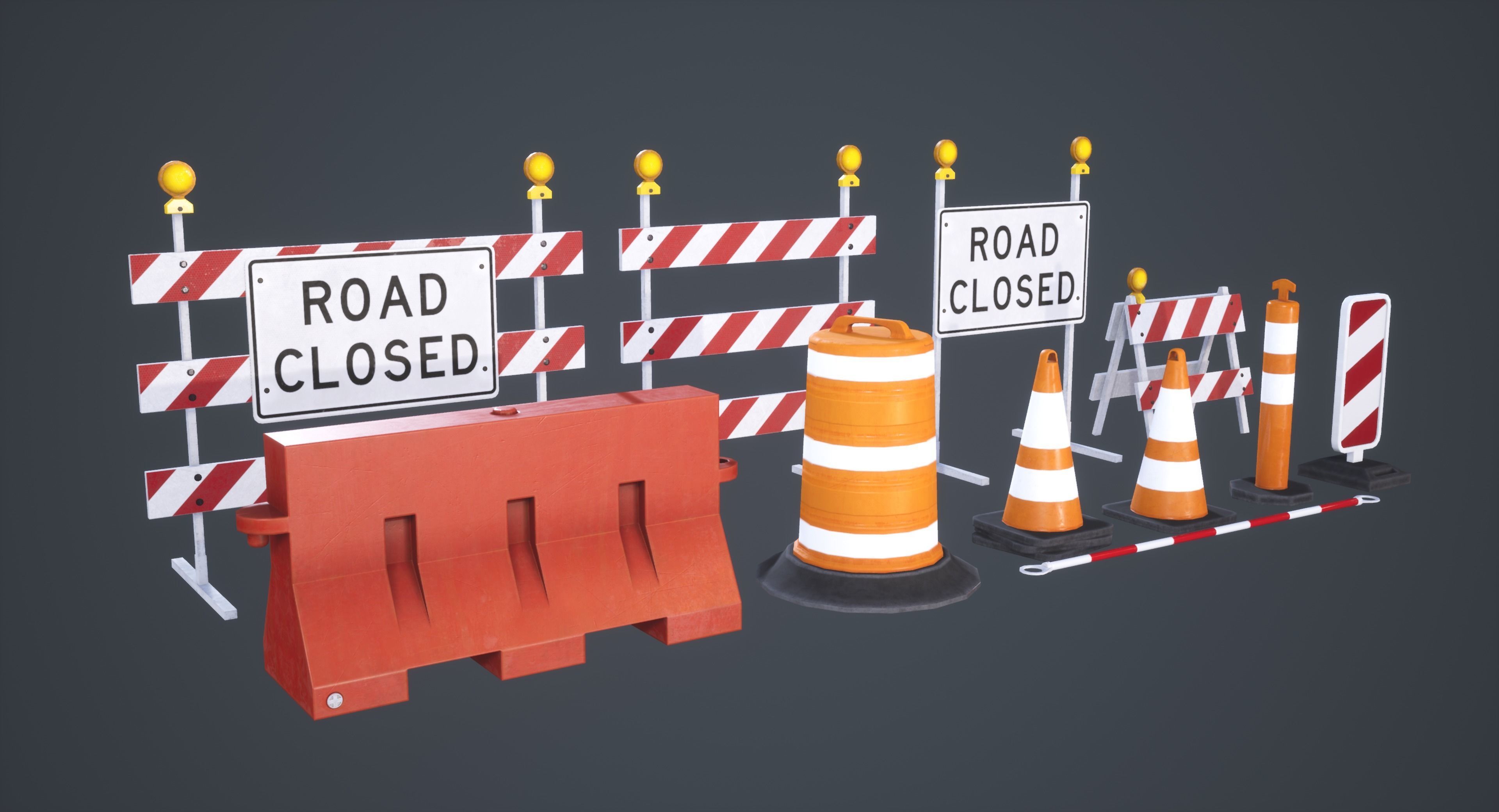 Traffic Props Low-poly 3D model_1