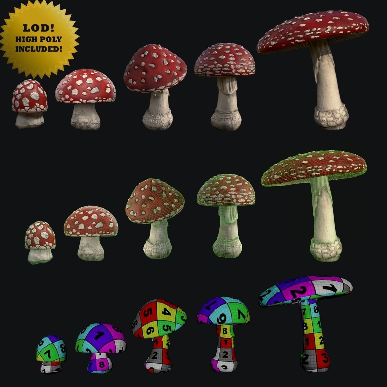 Amanita mushroom Low-poly 3D model_2