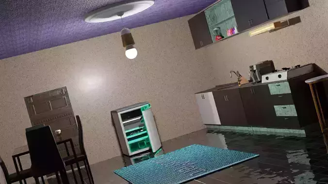 Kitchen with walls and ceiling