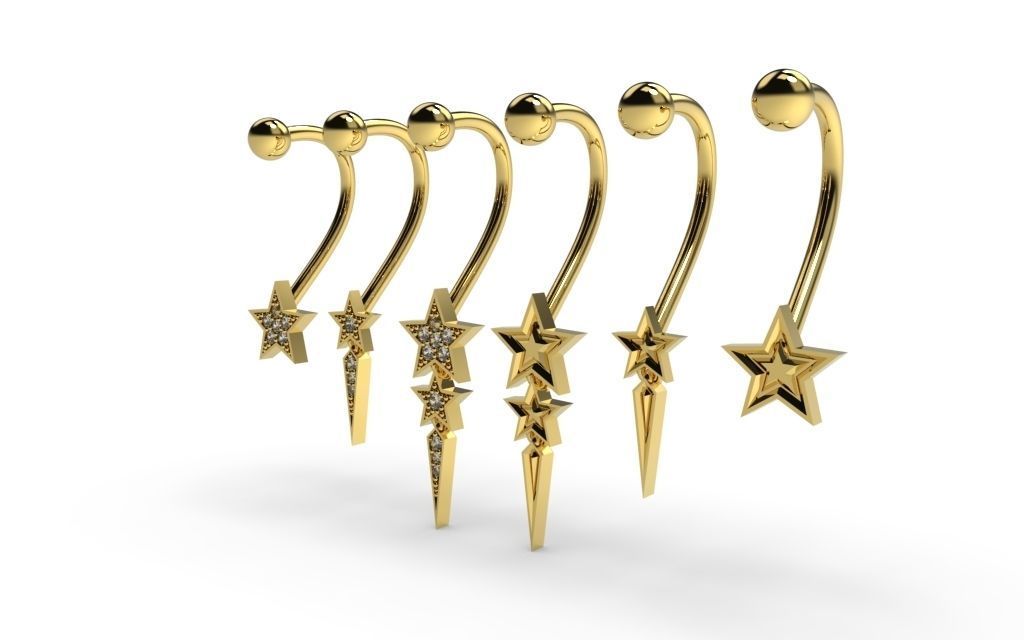 Set Star Piercing - 3D Jewelry - PC-452 3D print model_2