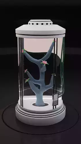 Sci-Fi alien plant with lab container equipment K Low-poly 3D model