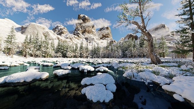 Snow landscape Scene 3D model