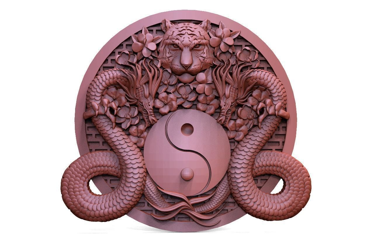 Yin yang dragons CNC 3D print model_1