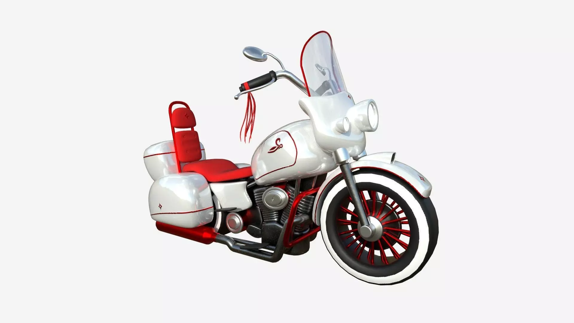Motorcycle Cartoon B03 White Red - Custom Vehicle Design Low-poly 3D model