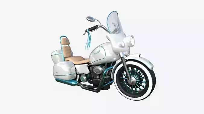Motorcycle Cartoon B04 White Blue - Custom Vehicle Design Low-poly 3D model