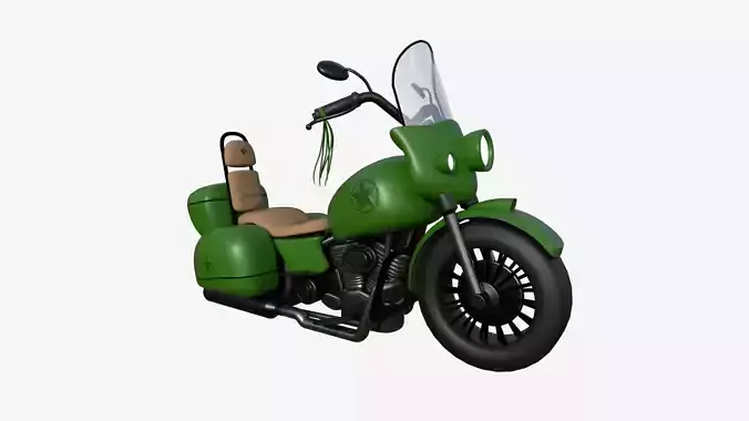 Motorcycle Cartoon B05 Green Army - Custom Vehicle Design Low-poly 3D model