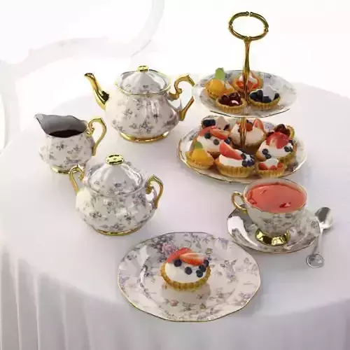 Antique Floral China Set 3D model