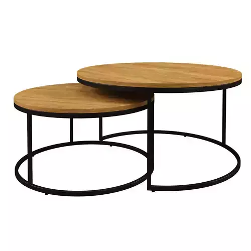 Spiro oak black set of industrial round coffee table Actona