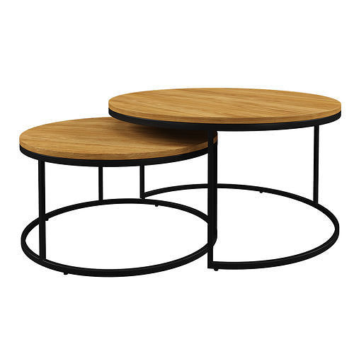 Spiro oak black set of industrial round coffee table Actona 3D model