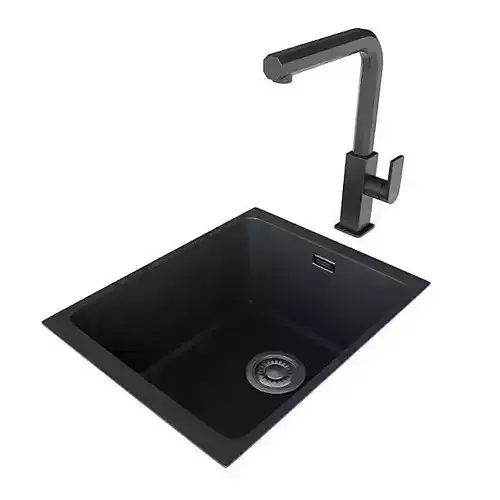 Faucet Mythos Pull-Out and Kubus KBG 110-34 Fragranite Onyx