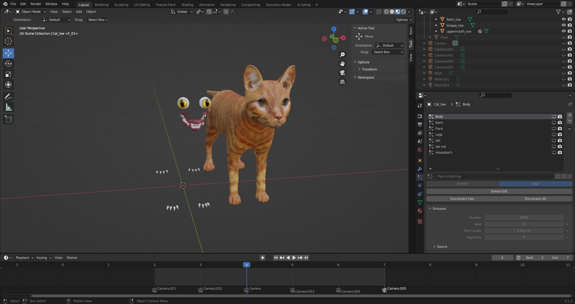 Fur Cat Yellow V3 Rigged Low-poly 3D model_16