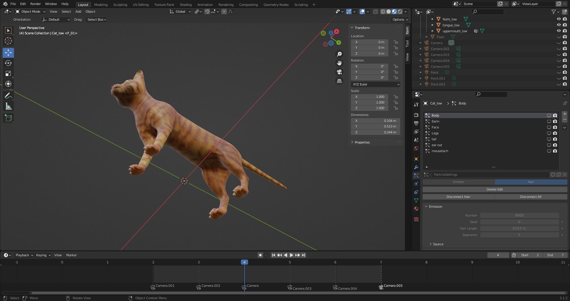 Fur Cat Yellow V3 Rigged Low-poly 3D model_17