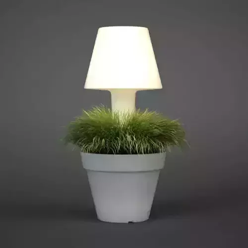 White Lamp In A Green Grass Pot