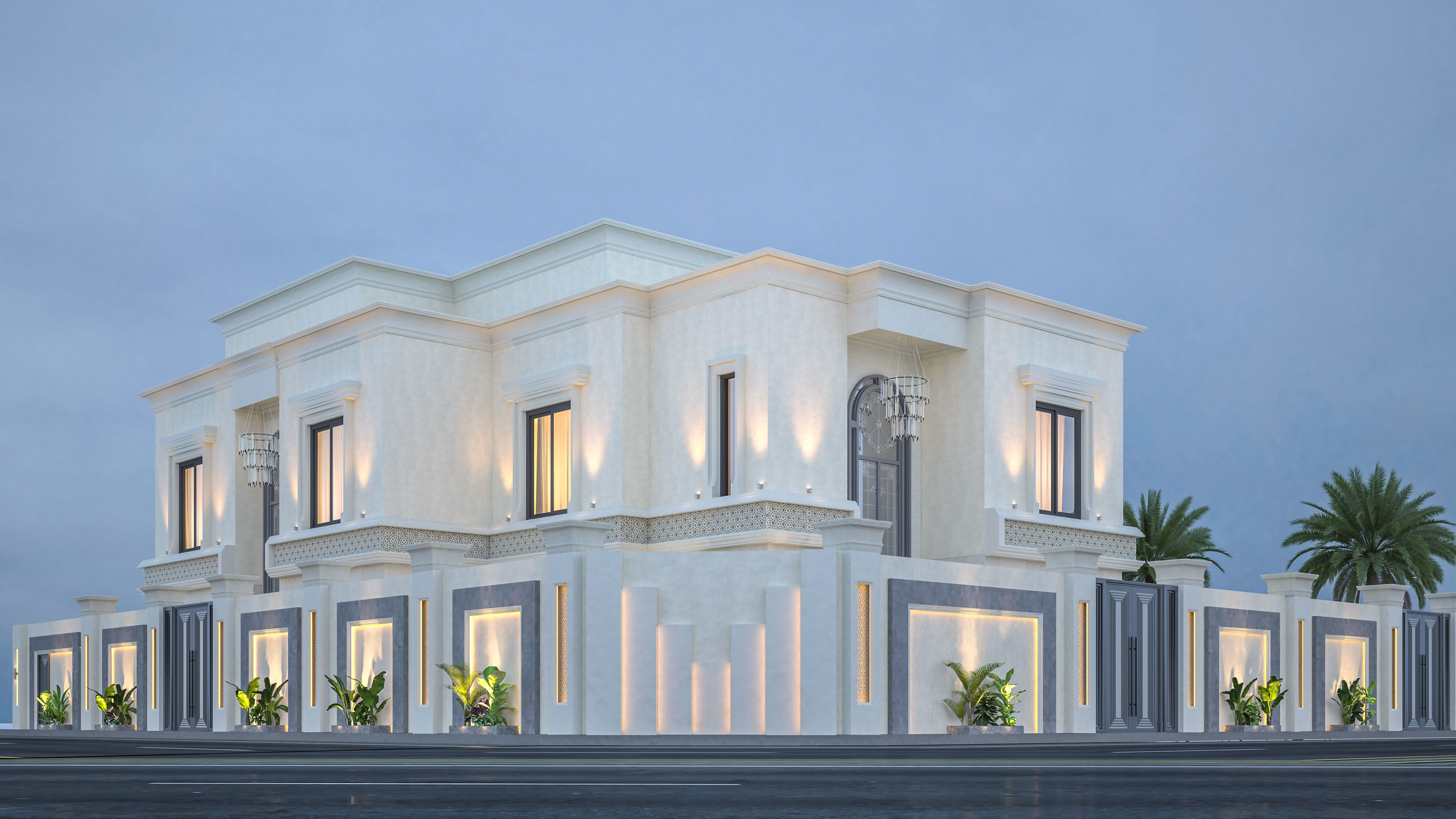 Elevation Front villa Low-poly 3D model_3