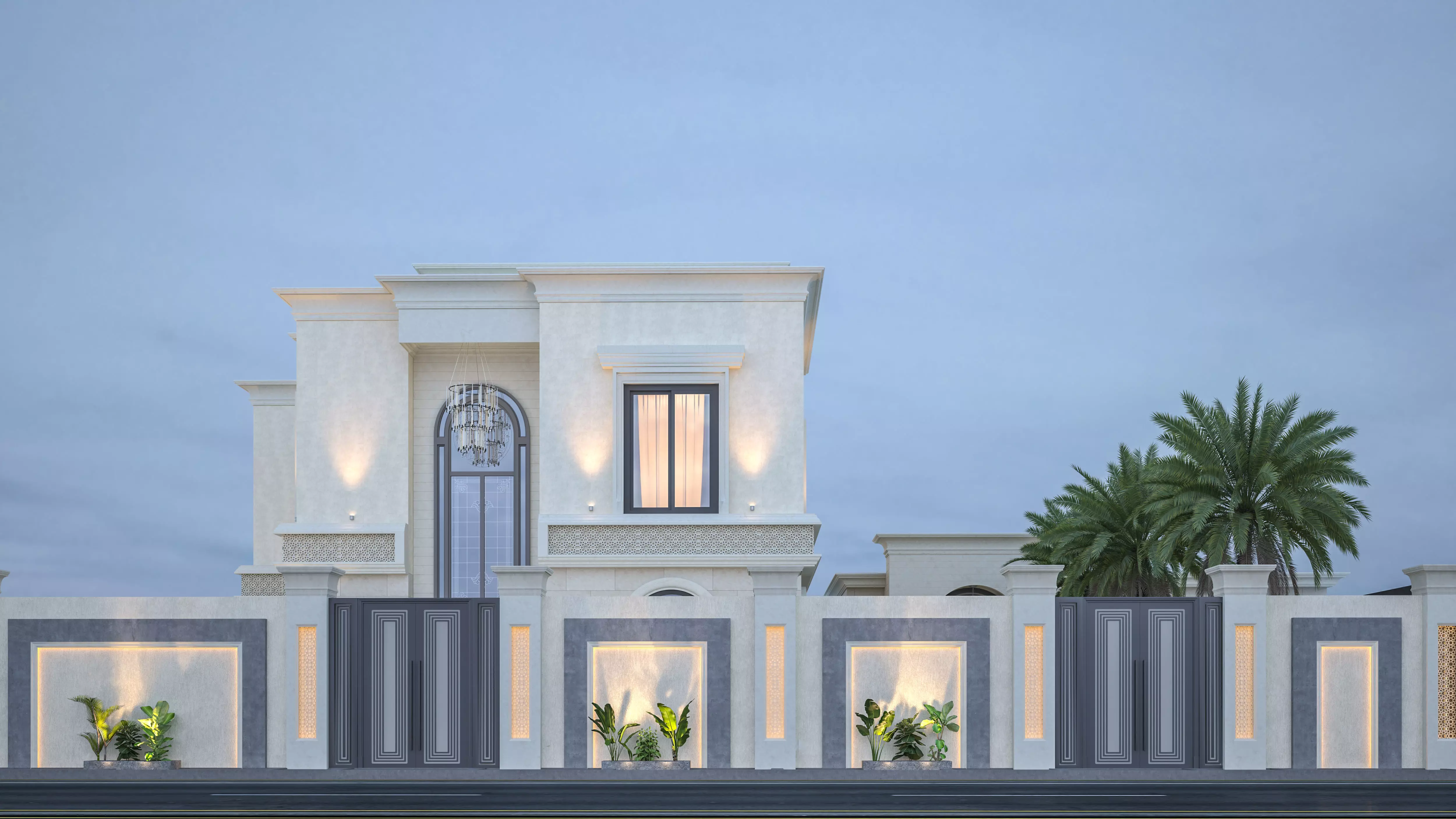 Elevation Front villa Low-poly 3D model_0