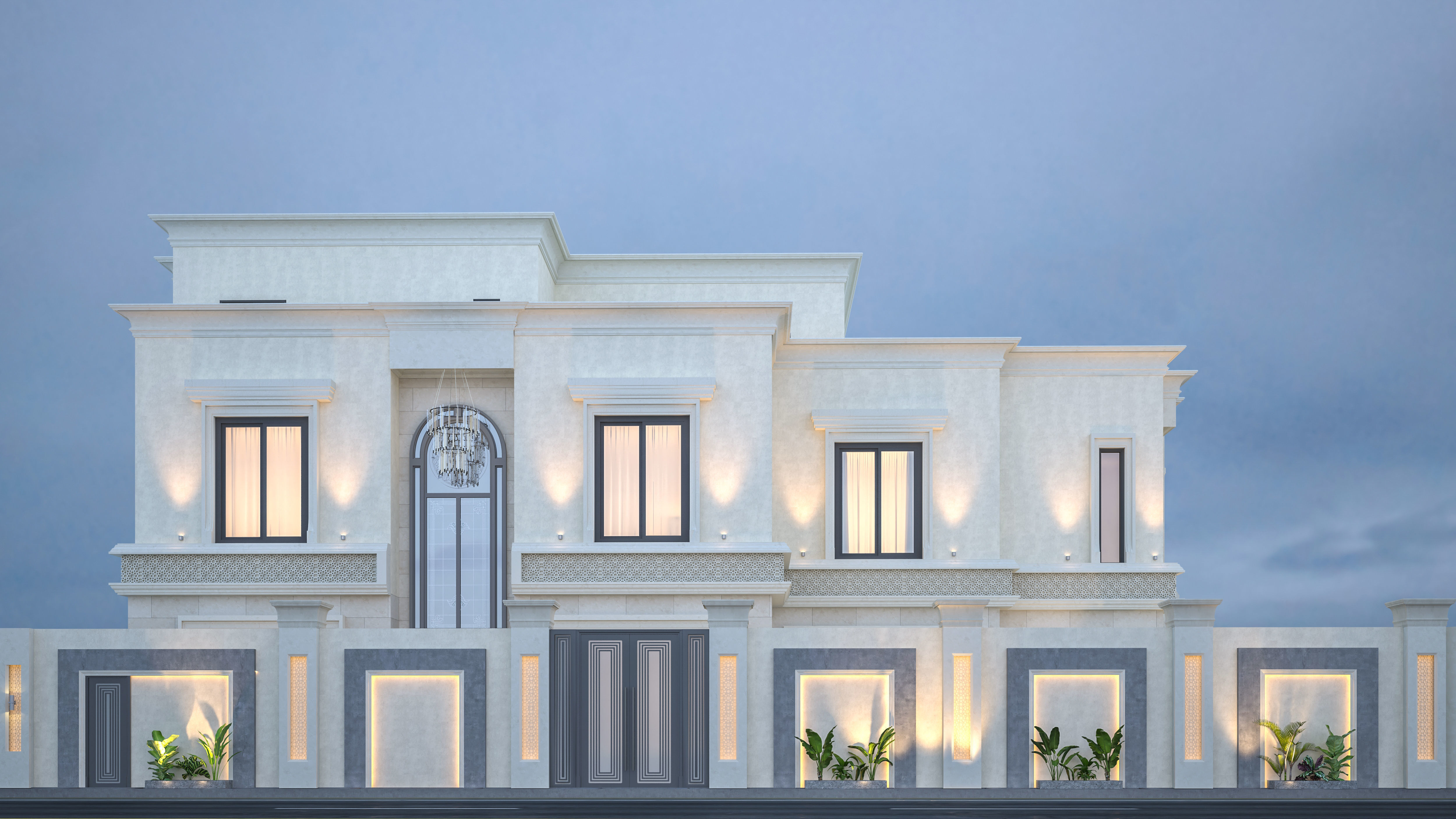 Elevation Front villa Low-poly 3D model_4