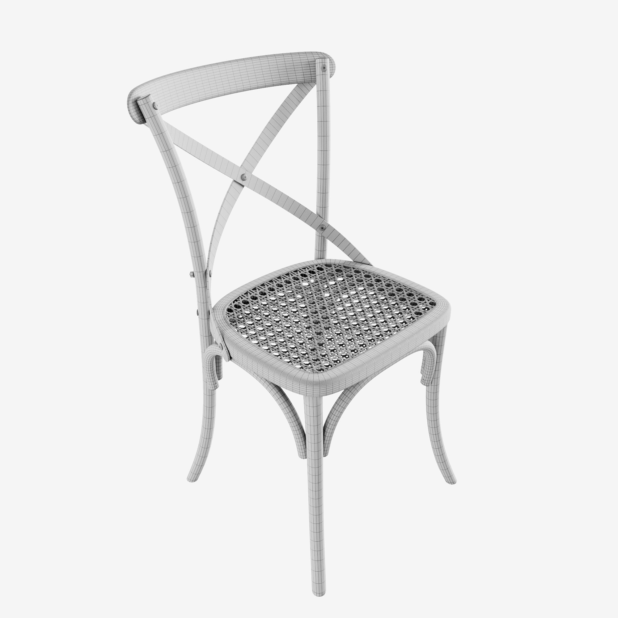 Chair 2 cross back dining Low-poly 3D model_2