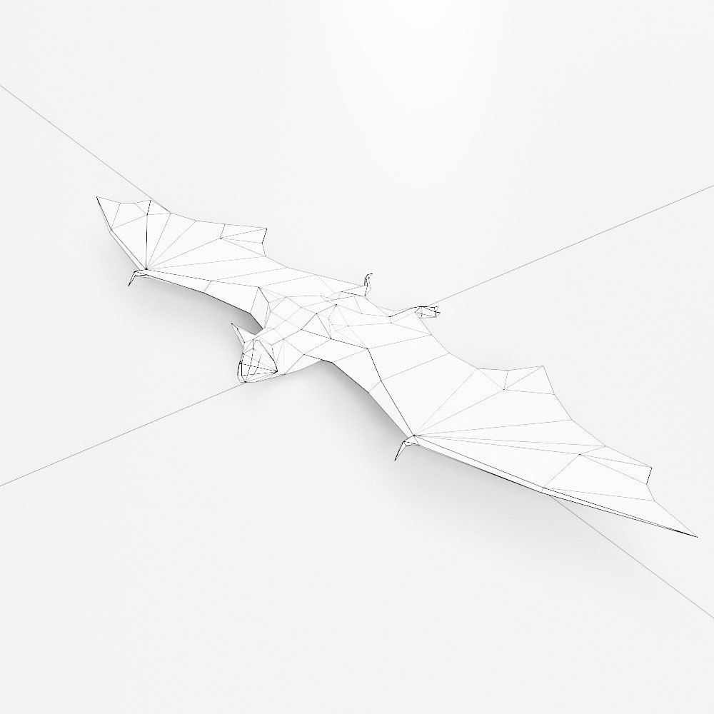 Bat low poly 3d model origami flying Low-poly 3D model_3