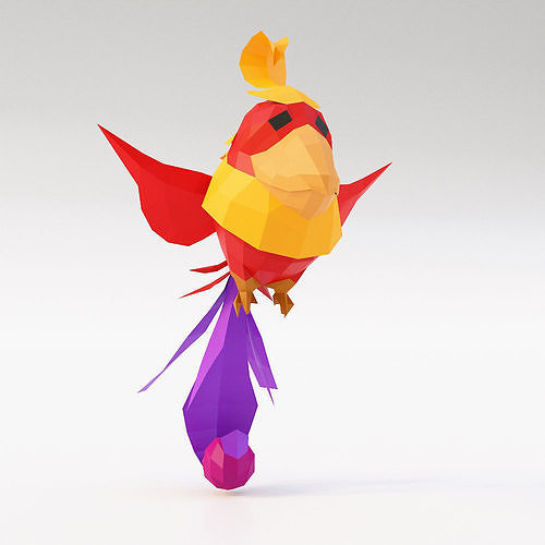 Bird low poly 3d model colorful origami flying in air Low-poly 3D model