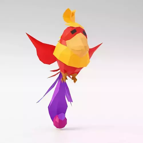 Bird low poly 3d model colorful origami flying in air