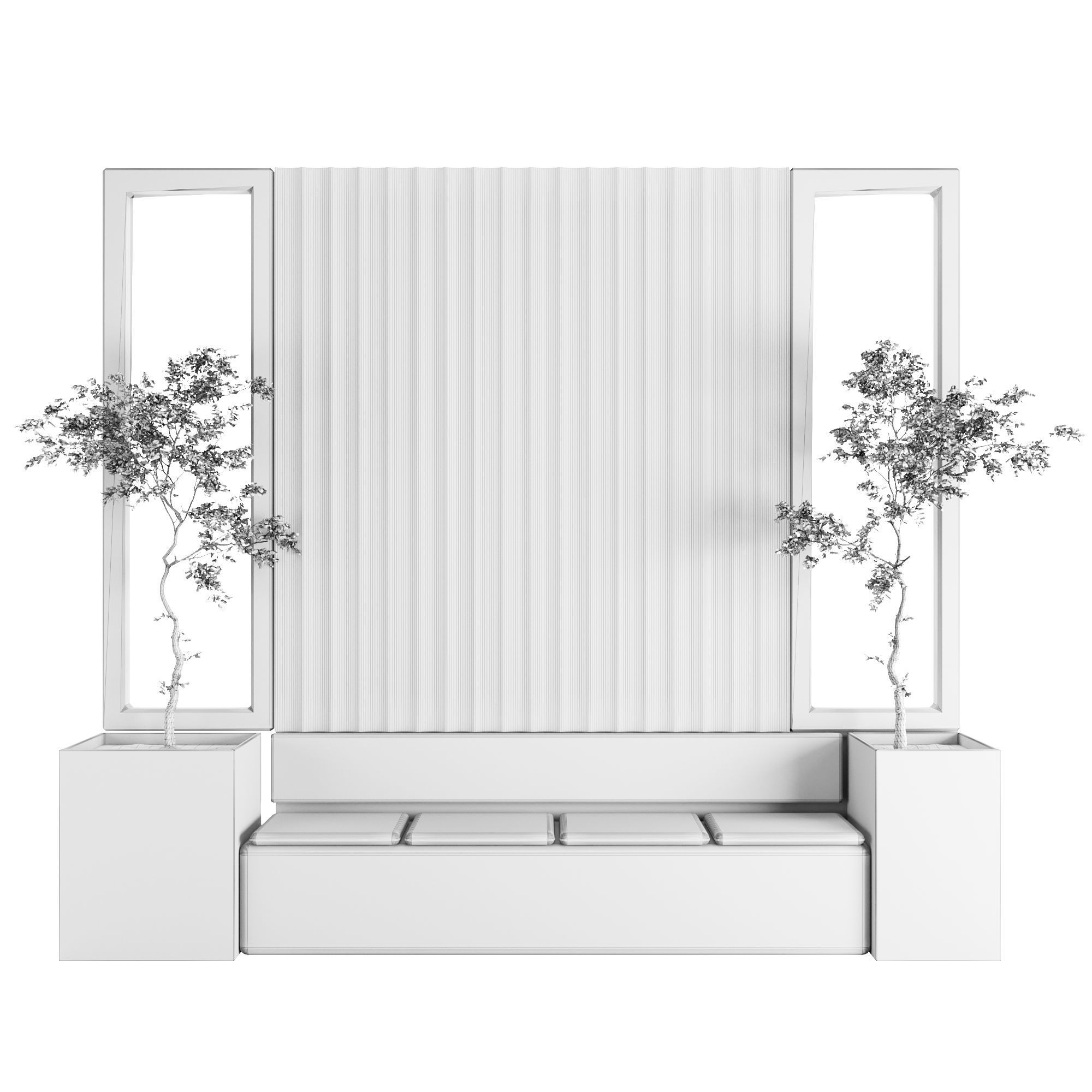 Facade Seat and trees Low-poly 3D model_1